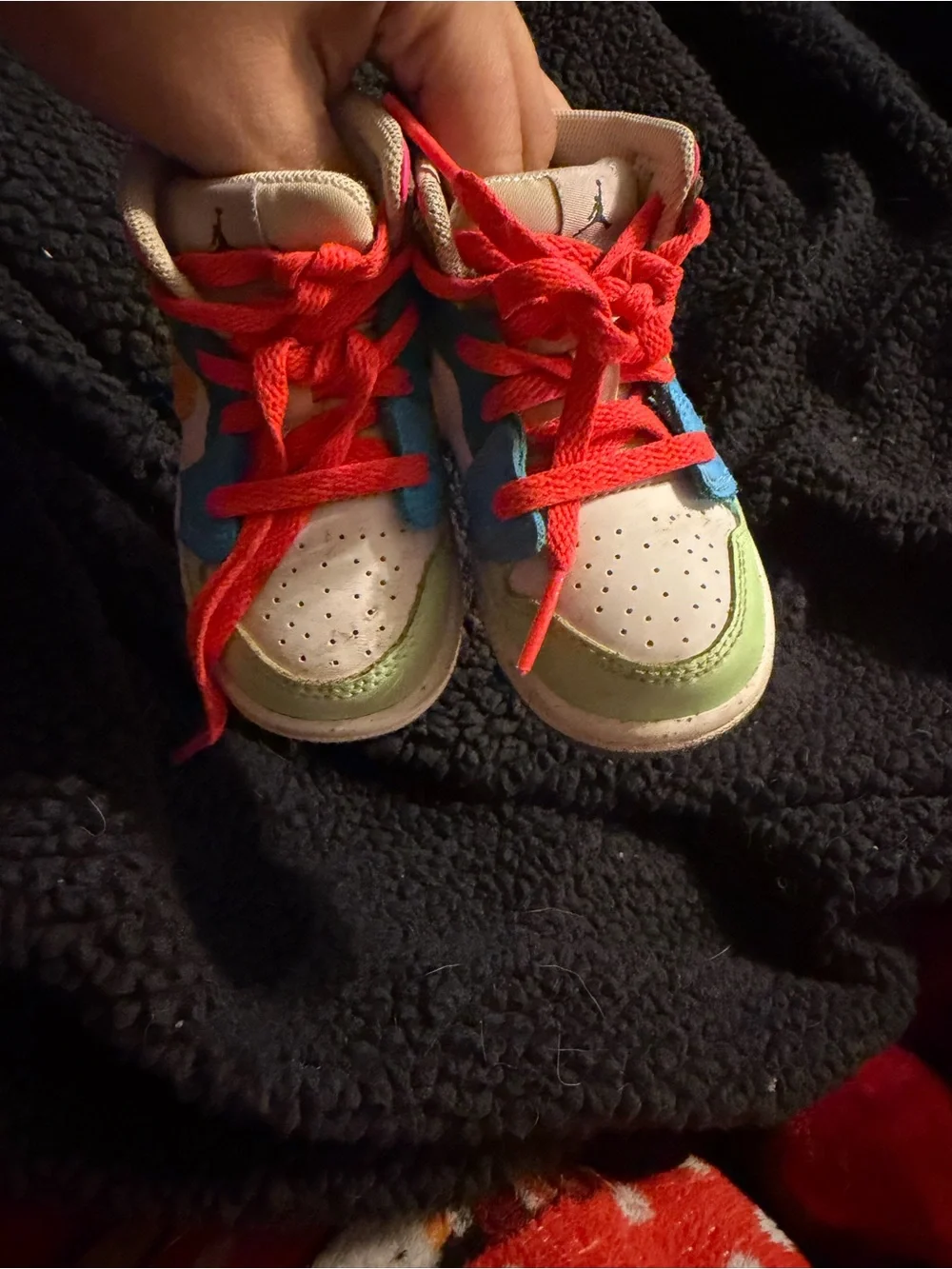 Jordan Kids Multicolor High-Top Sneakers with Red Laces and Yellow Swoosh